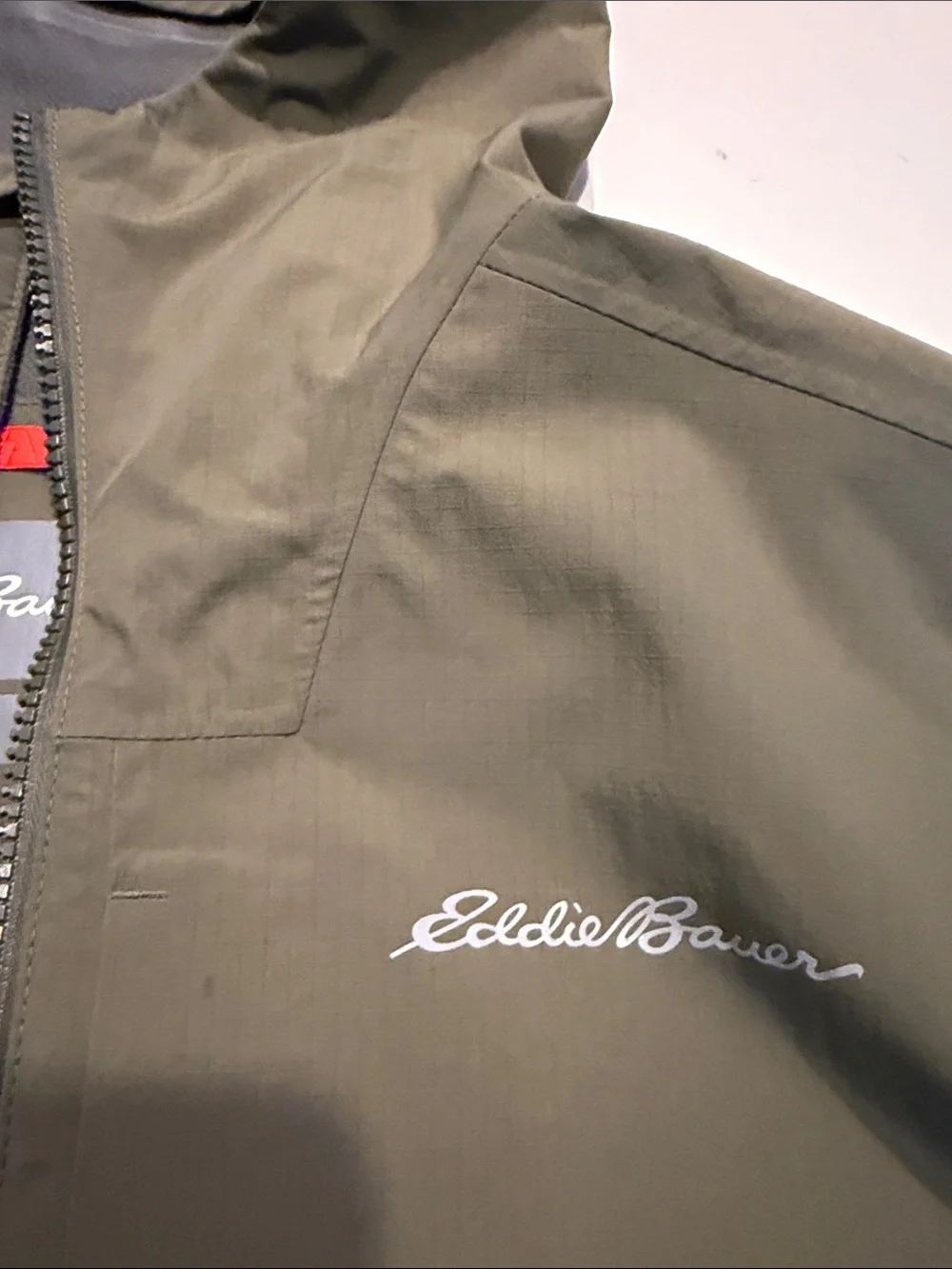 Eddie Bauer Olive Hooded Waterproof Shell Jacket